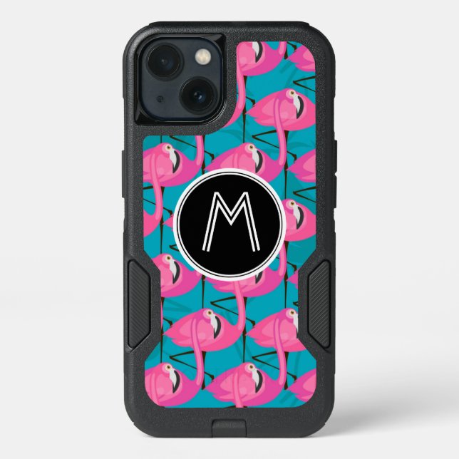 Neon Flamingos | Add Your Initial Otterbox iPhone Case (Back)
