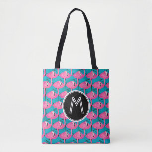 Neon Flamingos   Add Your Initial Tote Bag