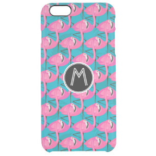 Neon Flamingos Add Your Initial Clear iPhone 6 Plus Case