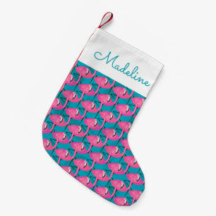 Neon Flamingos   Add Your Name Small Christmas Stocking
