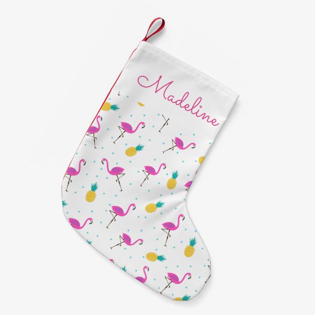 Neon Flamingos | Add Your Name Small Christmas Stocking (Front (Hanging))