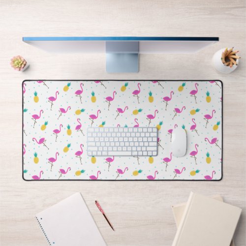 Neon Flamingos Desk Mat