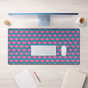 Neon Flamingos Desk Mat