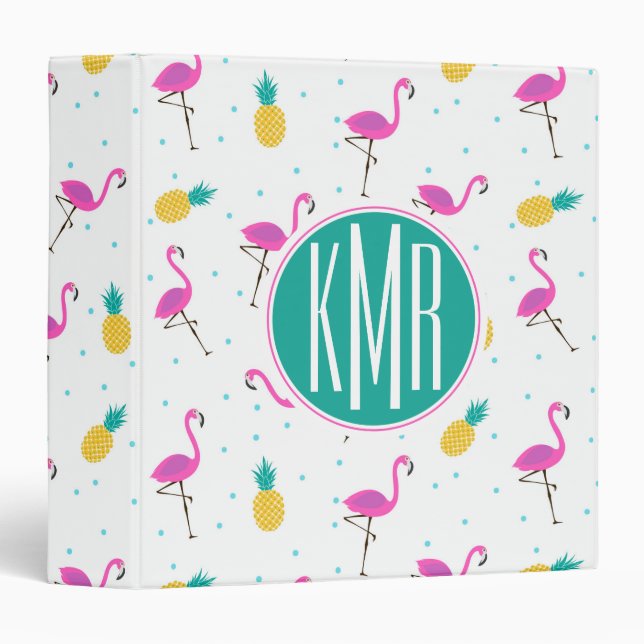 Neon Flamingos | Monogram 3 Ring Binder (Front/Spine)