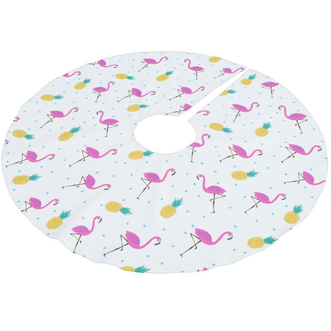 Neon Flamingos | Monogram Brushed Polyester Tree Skirt (Angled)