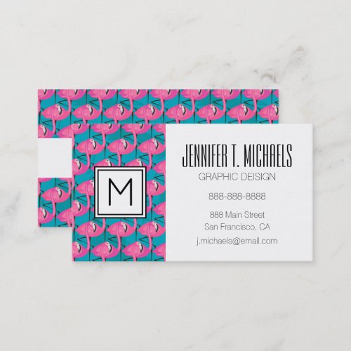 Neon Flamingos  Monogram Business Card