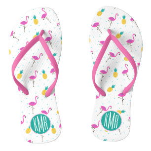 Neon Flamingos Monogram Flip Flops