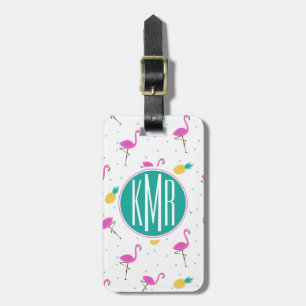 Neon Flamingos Monogram Luggage Tag