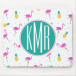 Neon Flamingos | Monogram Mouse Pad