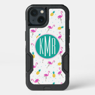 Neon Flamingos Monogram iPhone 13 Case