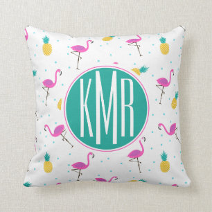 Neon Flamingos   Monogram Throw Pillow