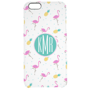 Neon Flamingos Monogram Clear iPhone 6 Plus Case