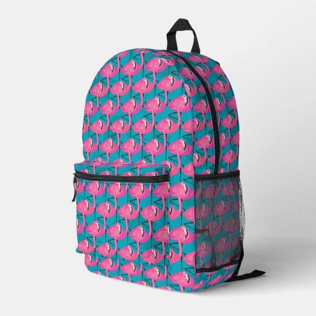 Neon Flamingos Printed Backpack (Back Corner Right)