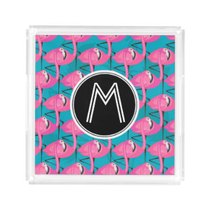 Neon Flamingos Two   Add Your Initial Acrylic Tray