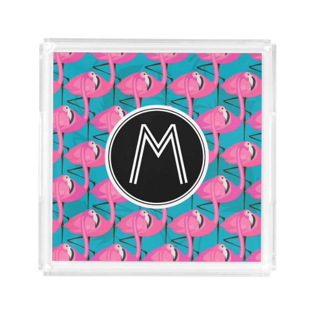 Neon Flamingos Two | Add Your Initial Acrylic Tray (Front)