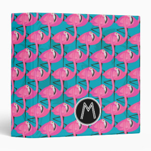 Neon Flamingos Two Add Your Initial Binder