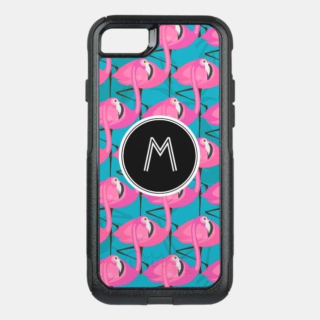 Neon Flamingos Two | Add Your Initial Otterbox iPhone Case (Back)