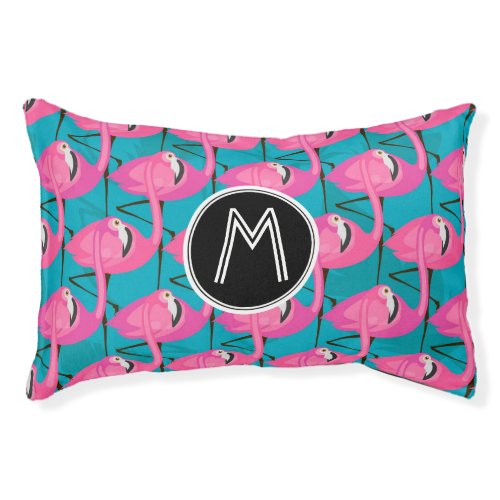 Neon Flamingos Two  Add Your Initial Pet Bed