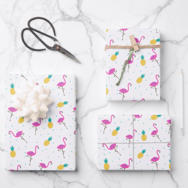 Neon Flamingos Wrapping Paper Sheets (Front)