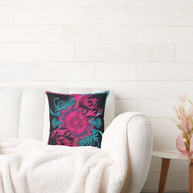 Neon Floral Abstract Throw Pillow (Couch)
