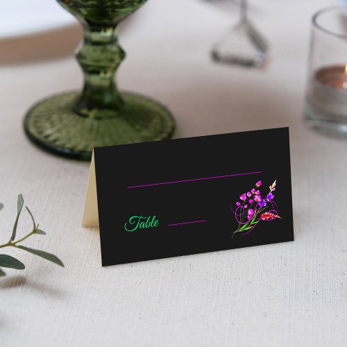 Neon Floral Bouquet Wedding Place Card