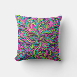 Neon Floral Burst Throw Pillow