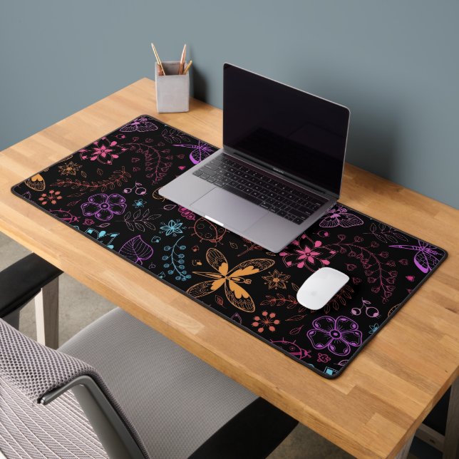 Neon Floral Butterfly Desk Mat (Office 2)