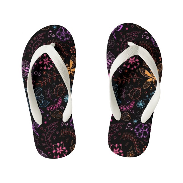 Neon Floral Butterfly Flip Flops (Footbed)