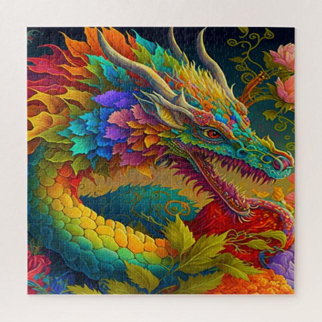 Neon Floral Dragon Puzzle (Vertical)
