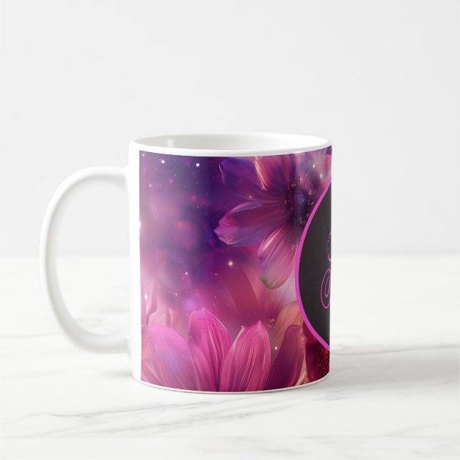 Neon Floral Pattern with Monogram Coffee Mug (Left)