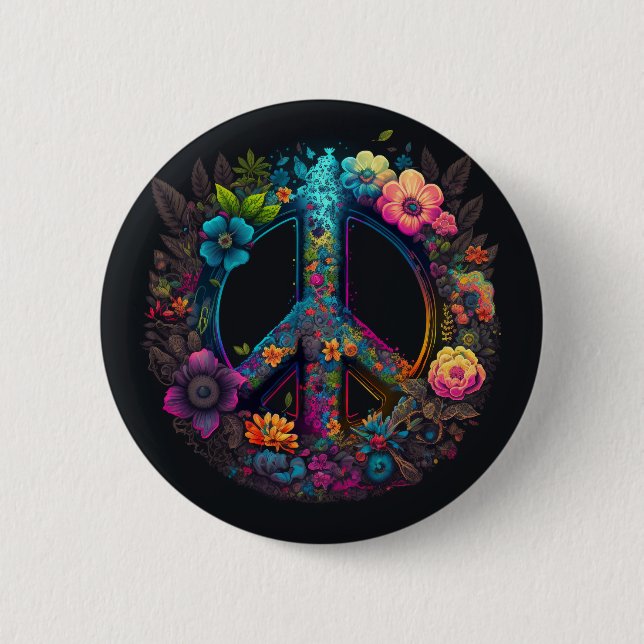 Neon Floral Peace Sign Button (Front)