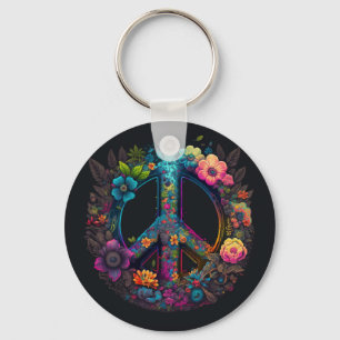 Neon Floral Peace Sign Keychain