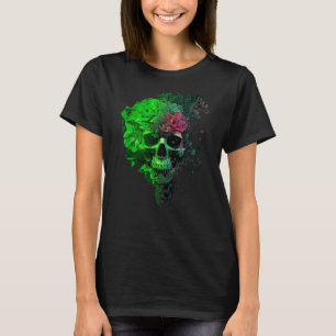 Neon Floral Skull Gothic Sugar Skull  T-Shirt
