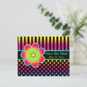 Neon Floral Stripes Bat Mitzvah Save the Date Card (Standing Front)