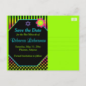 Neon Floral Stripes Bat Mitzvah Save the Date Card (Back)