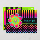 Neon Floral Stripes Bat Mitzvah Thank You Postcard (Front/Back)