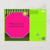 Neon Floral Stripes Bat Mitzvah Thank You Postcard (Back)