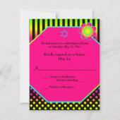 Neon Floral Stripes, Polka Dots Bat Mitzvah RSVP Invitation (Back)