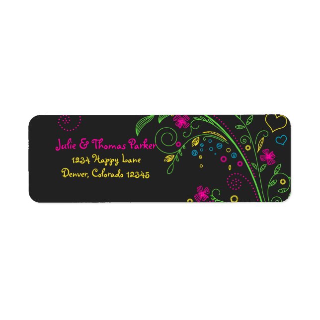 Neon Floral Wedding Return Address Label (Front)