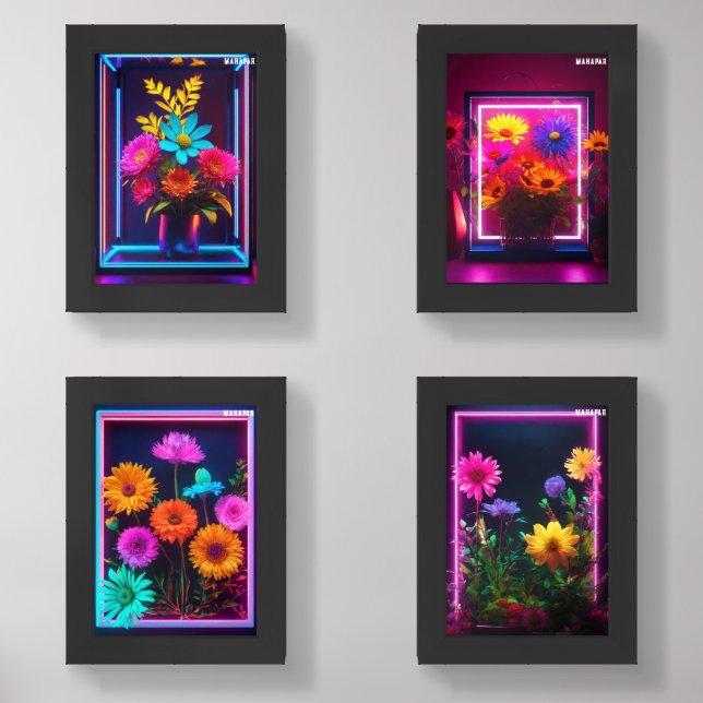 Neon Flower Frame Wall Art Sets (Front)