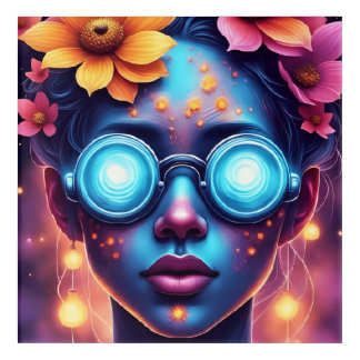 Neon Flower Goddess – Futuristic Fantasy Portrait Acrylic Print