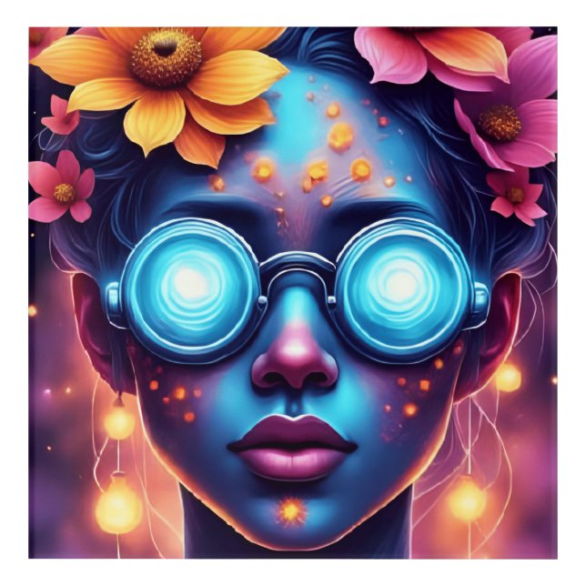 Neon Flower Goddess – Futuristic Fantasy Portrait Acrylic Print (Front)
