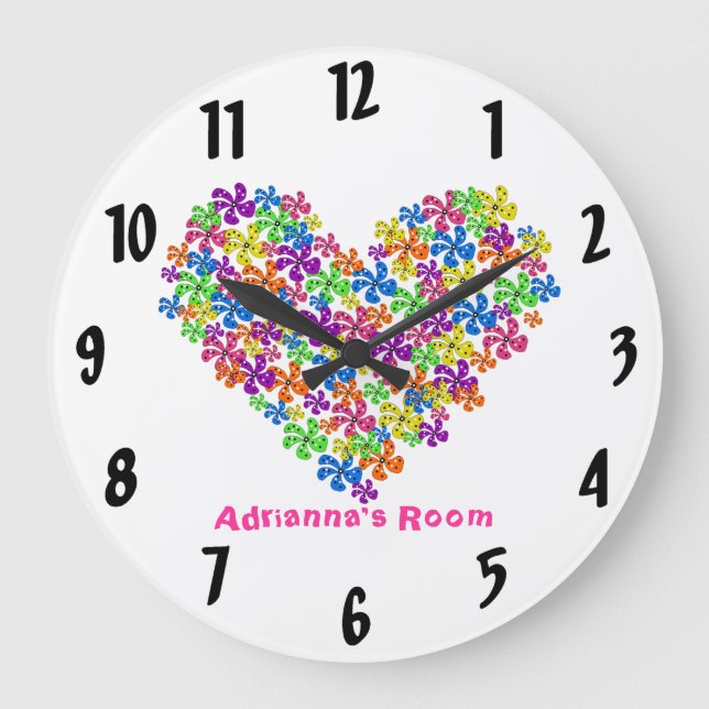 Neon Flower Heart Large Clock (Front)