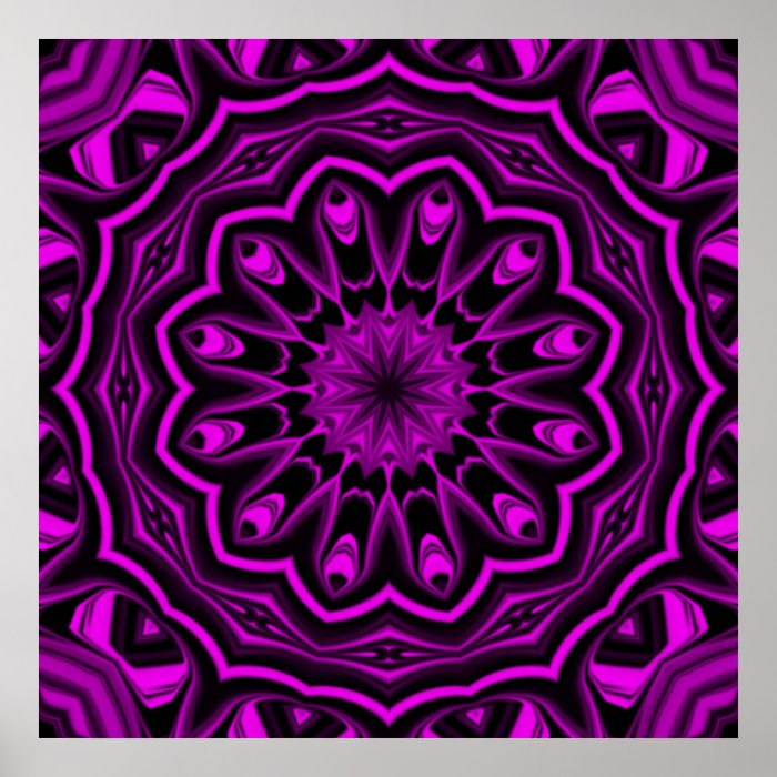 Neon Flower Kaleidoscope Posters