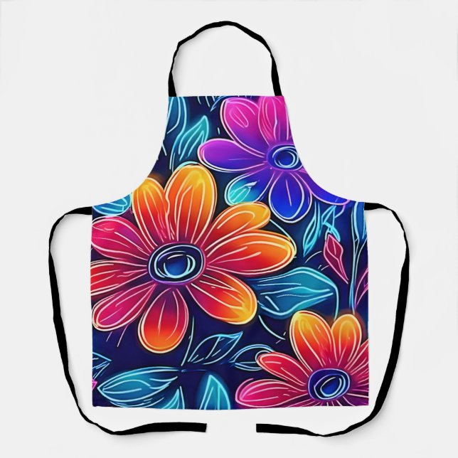 Neon Flowers Bloom Bright Apron (Front)
