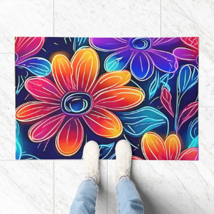 Neon Flowers Bloom Bright Doormat