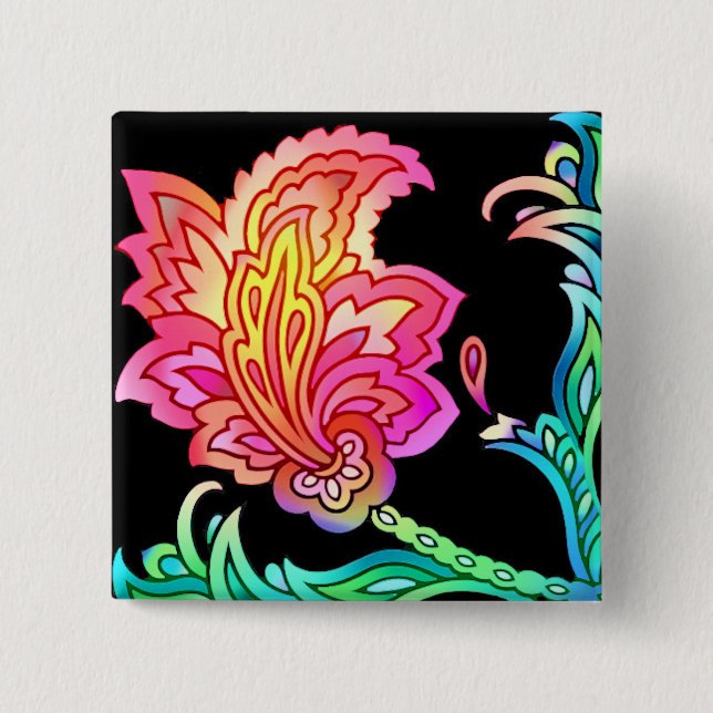 Neon Flowers Button (Front)