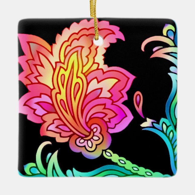 Neon Flowers Ceramic Ornament (Front)