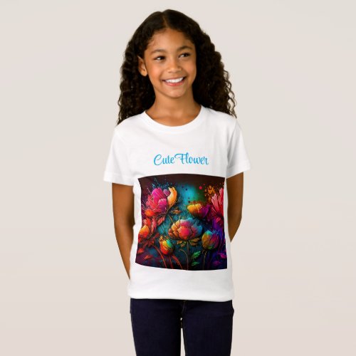 Neon flowers colorful bouquet ink splatter T_Shirt