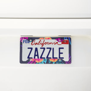 Neon flowers license plate frame